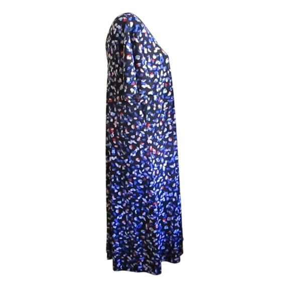 Roaman’s Abstract Print Midi Dress 14/16 V-Neck Short Sleeve A-Line Stretch - Picture 3 of 17